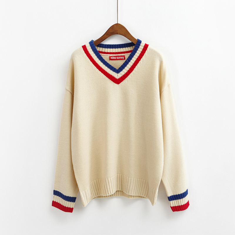 winter Women's Harajuku Kawaii Loose Wild Basic Models V Neck Sweater Female Casual Thick Jumper Retro Pullover For Women 201017