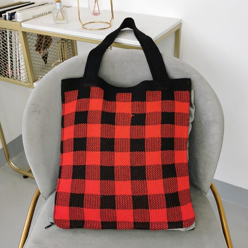 2021 Women's New Fashion Grid Large-capacity Knitted Wool Shoulder Bag College Wind Japanese Korean Style Handbag Totes, Red black check
2021 Women's New Fashion Grid Large-capacity Knitted Wool Shoulder Bag College Wind Japanese Korean Style Handbag Totes, Red black check