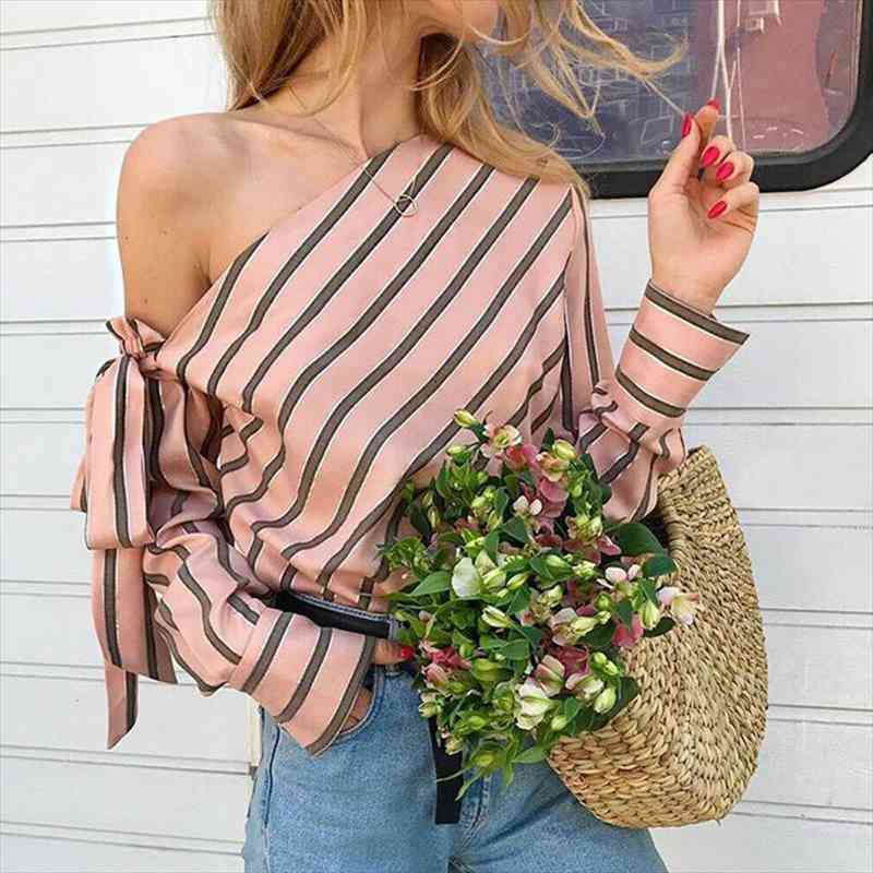 Summer Striped Sexy Off Shoulder Blouse Women Casual Loose Long Sleeve Shirt Kimono Tops Bowknot Blusa Female, White
Summer Striped Sexy Off Shoulder Blouse Women Casual Loose Long Sleeve Shirt Kimono Tops Bowknot Blusa Female, White