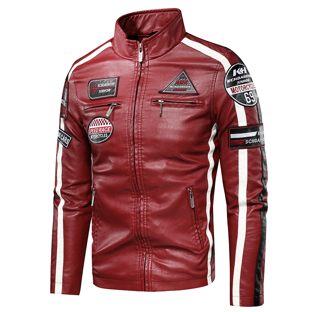 Men Autumn New Casual Motor Biker Painted Leather Jackets Coat Men Winter Vintage Punk Style PU Faux Fleece Leather Jackets Men 201120