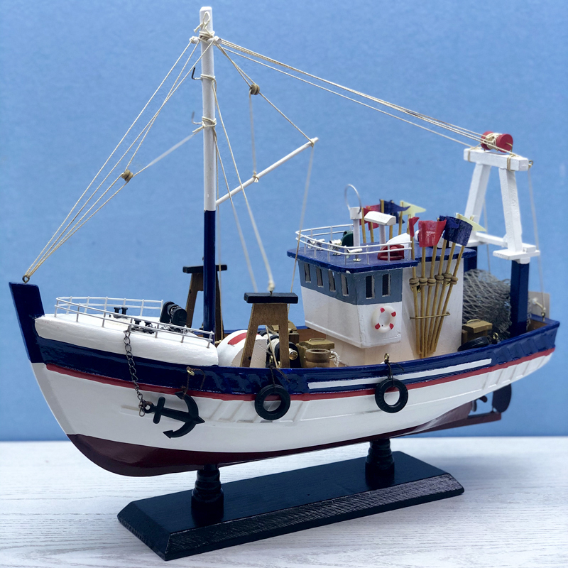 LUCKK New 38CM White Fishing Boat Ship Model 3D Wooden Assembly Sailboat Toys Home Decoration Accessories Modern Sailing Boats T200703