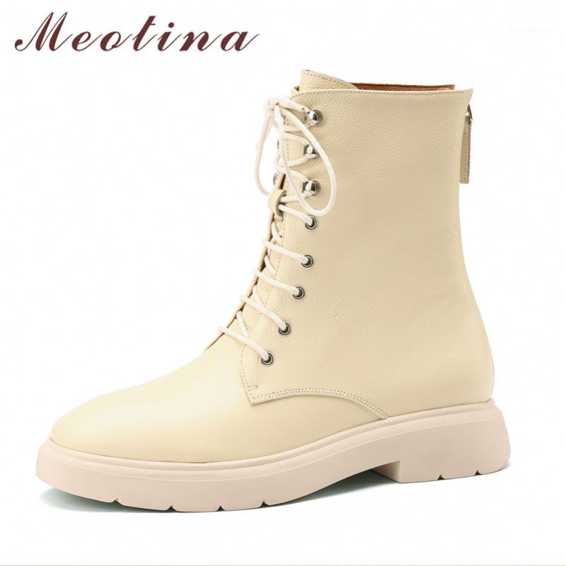Meotina Women Motorcycle Boots Shoes Genuine Leather Flats Platform Short Boots Zip Cross Tied Ankle Autumn Winter Beige1, Black synthetic lin 
Meotina Women Motorcycle Boots Shoes Genuine Leather Flats Platform Short Boots Zip Cross Tied Ankle Autumn Winter Beige1, Black synthetic lin