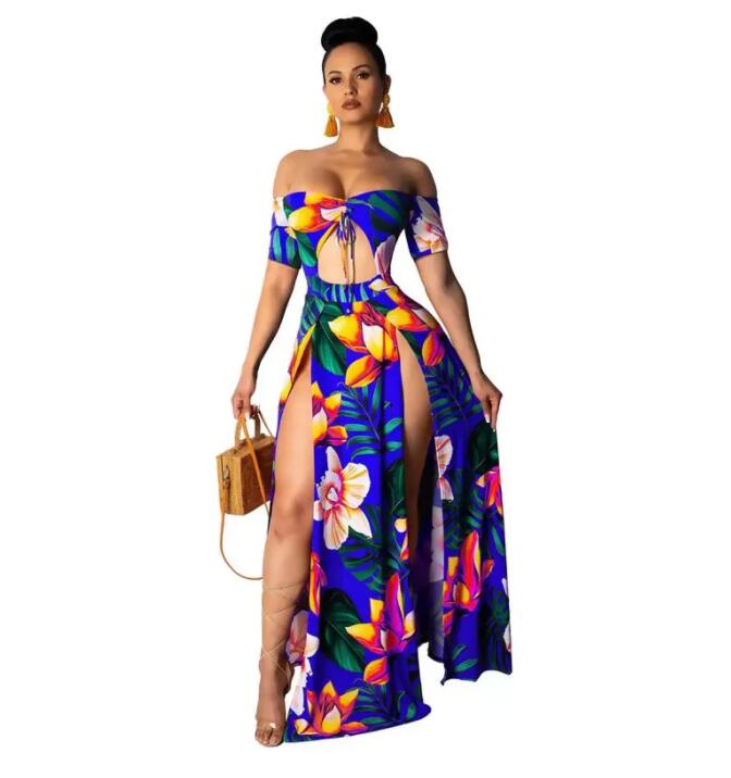 Printed Summer Beach Maxi Dress Strapless Off Shoulder Sexy High Slit Sundress Womens Robe Hollow Out Long Dresses, Blue
Printed Summer Beach Maxi Dress Strapless Off Shoulder Sexy High Slit Sundress Womens Robe Hollow Out Long Dresses, Blue