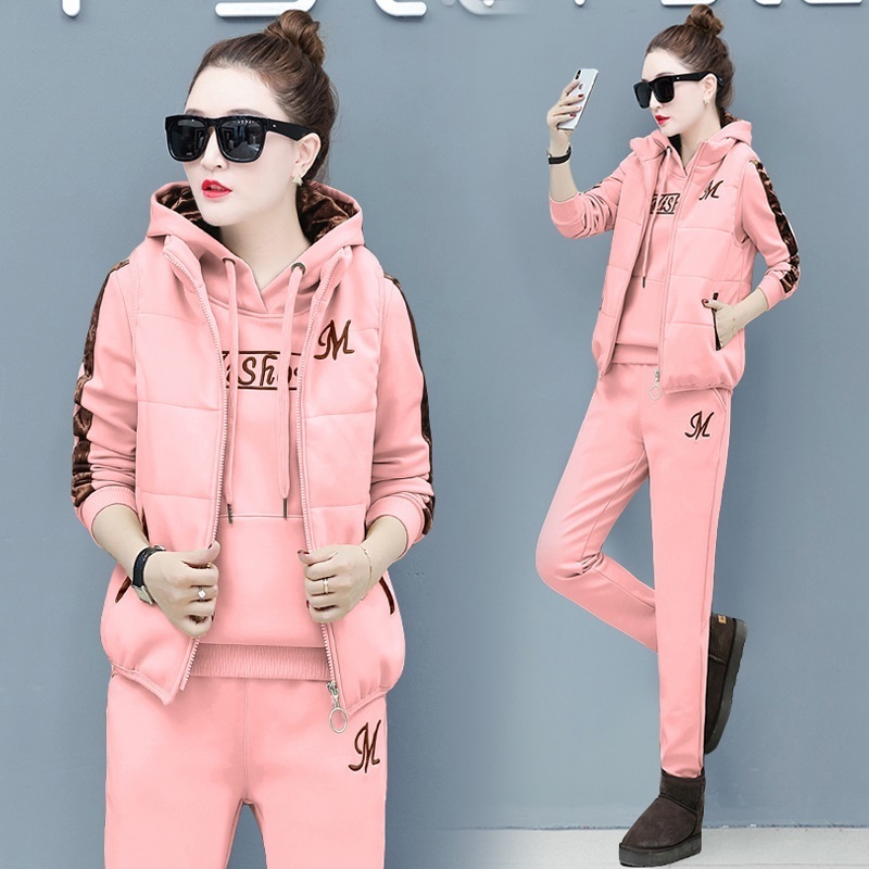 Fashion women suit women's tracksuits casual set with a hood fleece sweatshirt three pieces set 201028