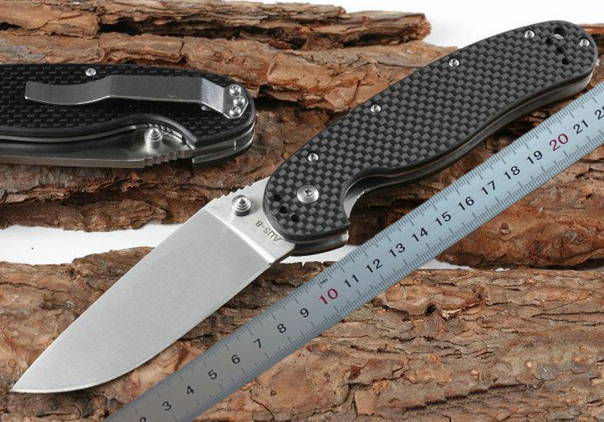 High Quality Pocket Folding Knife 8Cr13Mov Drop Point Satin Finish Blade Carbon Fiber + Stainless Steel Sheet Handle Ball Bearing Kniv