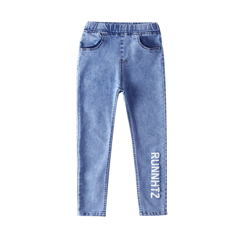 Girl Teenage Skinny Jeans Arrival Kids Classic High Waist Skinny Jeans Medium Blue Denim Pants Letter Print Baby Trousers LJ201127