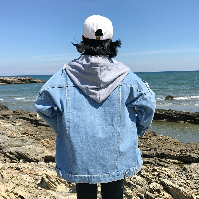 Women's Denim Jacket Oversized Hooded Jeans Jacket With Removable Hood Boyfriend Style / 201017