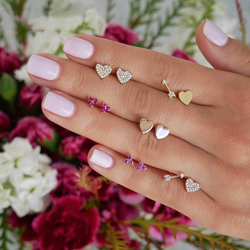 valentines gift jewelry delicate dainty heart arrow stud earring for women girl simple classic paved cz minimal 925 silver earring