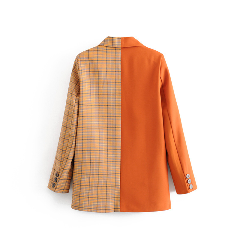 2019 Spring Fashion Women Casual Contrast Color Blazers Chic Patchwork Jackets Plaid Ladies Notched Collar Suits Coats Tops T200817