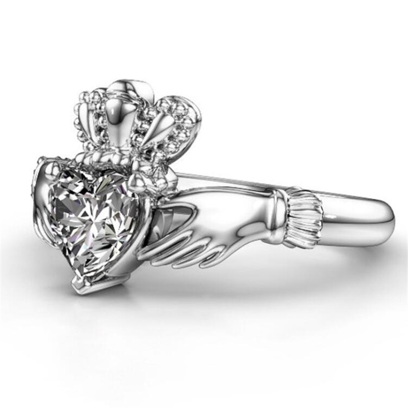 Simple Fashion Jewelry Crown Wedding Ring 925 Sterling Silver Heart Cut White Topaz CZ Diamond Party Ins Popular Women Engagement Band Ring
