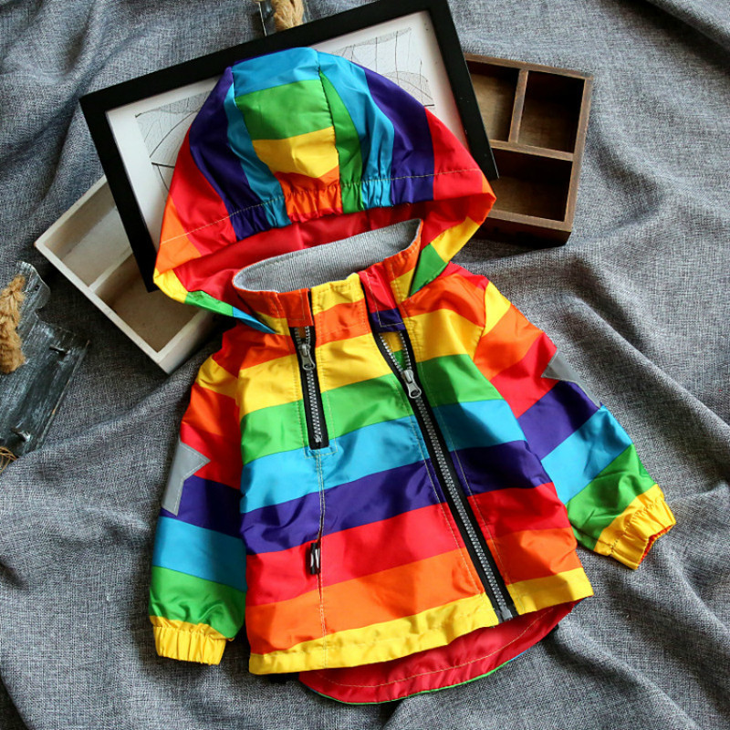 Rainbow Jacket for Girls Windbreaker Baby Girl Winter Clothes Waterproof Hoodies Cartoon Coats Kids Outwear Children's Jackets 201104