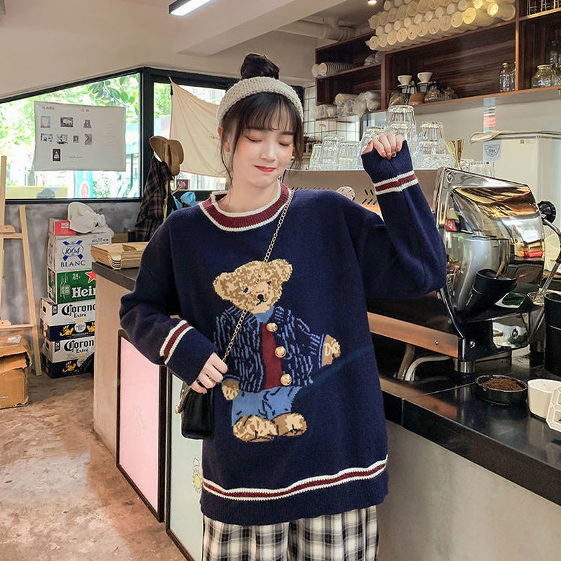 Little Bear Knitted Sweater Women Autumn Style Korean Lazy Loose Pullover Vest Outer Jacket College Style Vest 201224