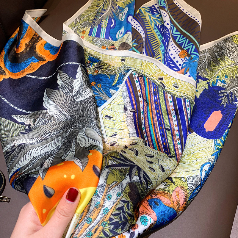 Elegant Silk Hijab Scarf For Women Square Shawls Fashion Print Kerchief Satin Head Scarfs Female 90*90cm Neck Scaves For Ladies Y201007