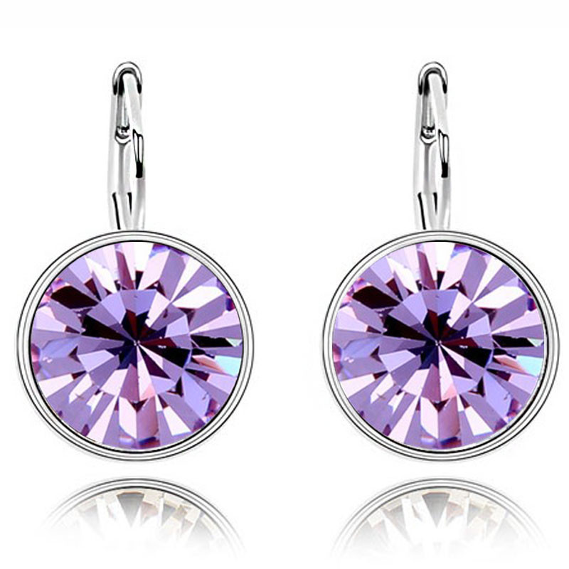 18K White Gold Plated Austrian Crystal Clip On Earrings for Women Sweet Candy Round Drop Earring Rhinestone Dangle Earrings Wedding Jewelry Nice Gift