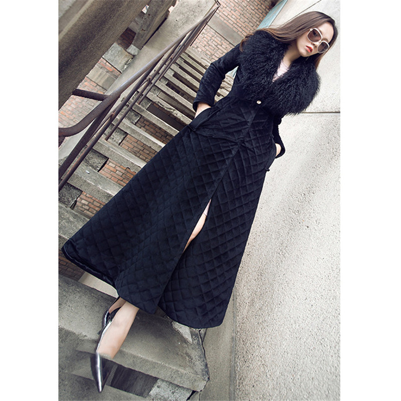 Women's long paragraph fur collar parka coat new temperament S-2XL plus size black beige fashion slim jacket feminina JD552 201027