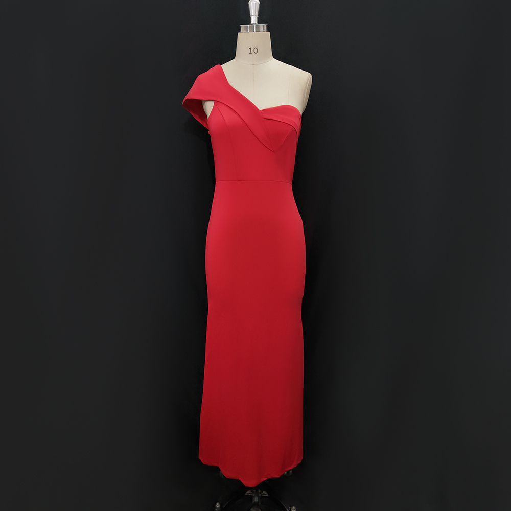 Red Maxi Dress Slim One Shoulder Party Celebrate Occassion Bodycon Evening Club Women Robes Christmas Dresses Female Night Out T200604