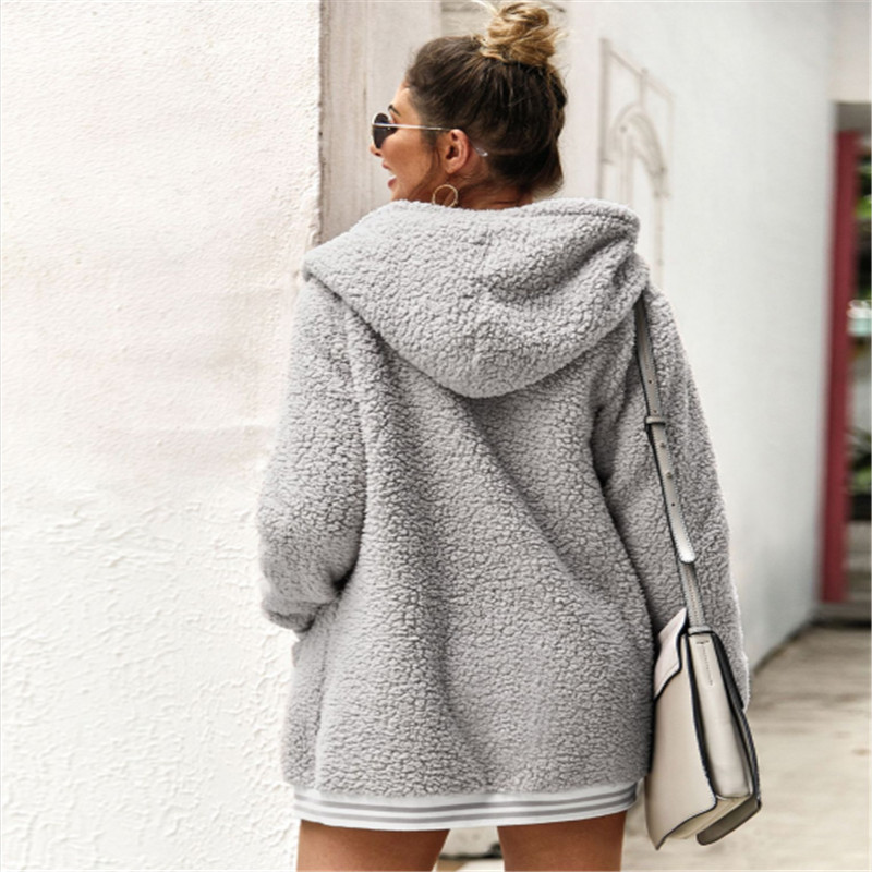 Woman Coats Winter 2019 Wool Coat Women Longsleeved Pullovers Hoodies Warm Cardigan Hooded Jacket Teddy Coat Plus Size Coat T200114