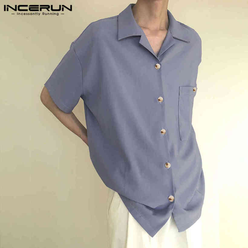 Summer Effen Color Men's Shirt Incerun Short Mouw Turn Down Kraag Blouse Man Losse Button Camisa Leisure Pocket Tops Masculina, Blue
Summer Effen Color Men's Shirt Incerun Short Mouw Turn Down Kraag Blouse Man Losse Button Camisa Leisure Pocket Tops Masculina, Blue