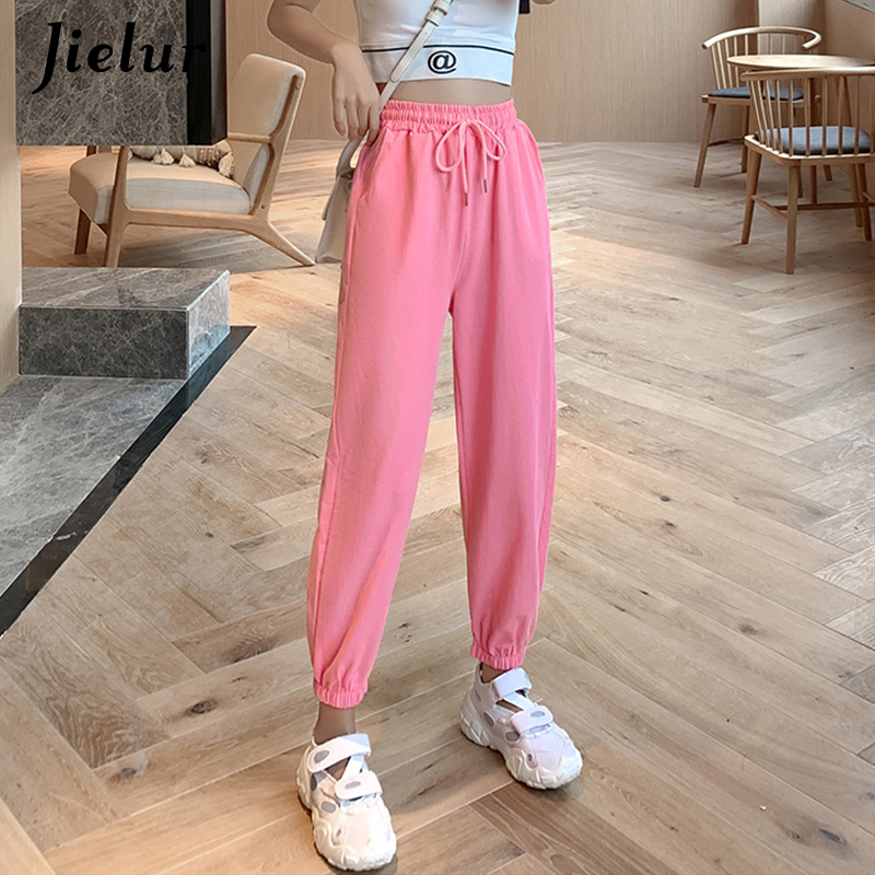 Jielur Summer Women Sweatpants Candy Color Purple Sports Pants Female BF Harajuku Harem Pants S-XL Elastic Waist Trousers 201228