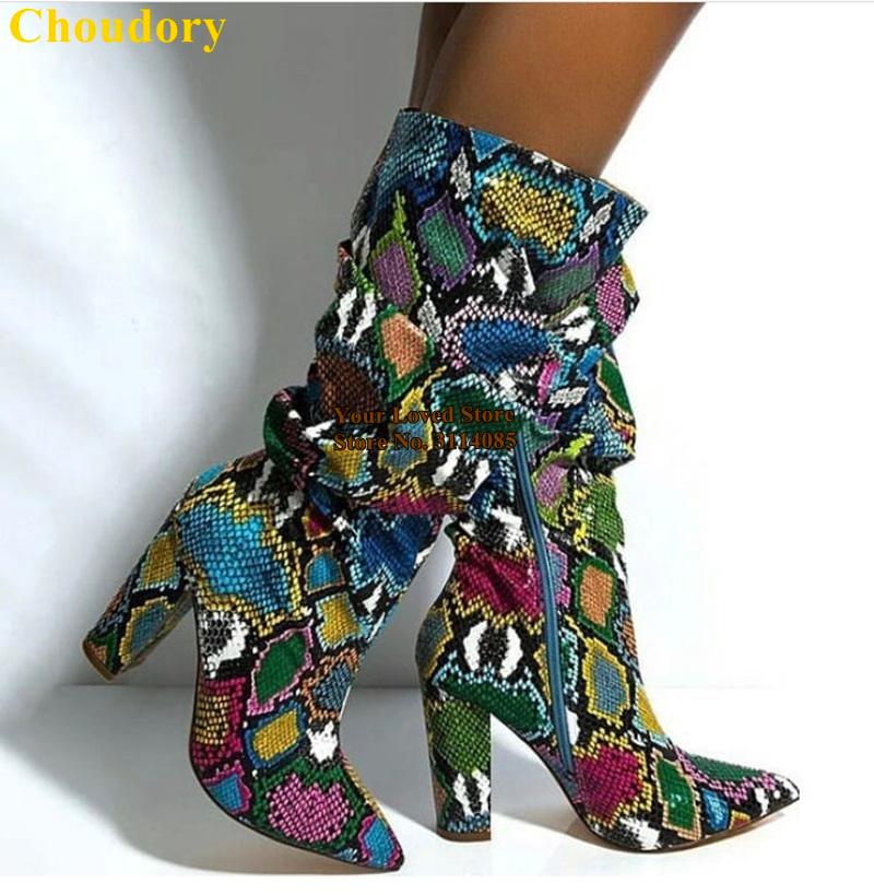 Choudory Luxury Multi-Snakeskin Chunky Heel Middle Boots Pointed Toe Colorized Python Mid-calf Folded Loose Boots Big Size Eu47, As picture
Choudory Luxury Multi-Snakeskin Chunky Heel Middle Boots Pointed Toe Colorized Python Mid-calf Folded Loose Boots Big Size Eu47, As picture