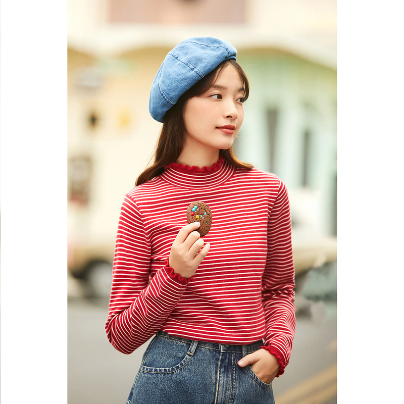 INMAN Winter Arrivals Women's Striped Sweater long sleeve Slim Half High Collar Knitwear 201223