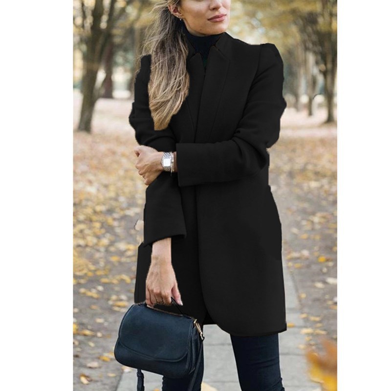 Plus size new women's wool long coat autumn winter standing collar jacket no button women coats 201112