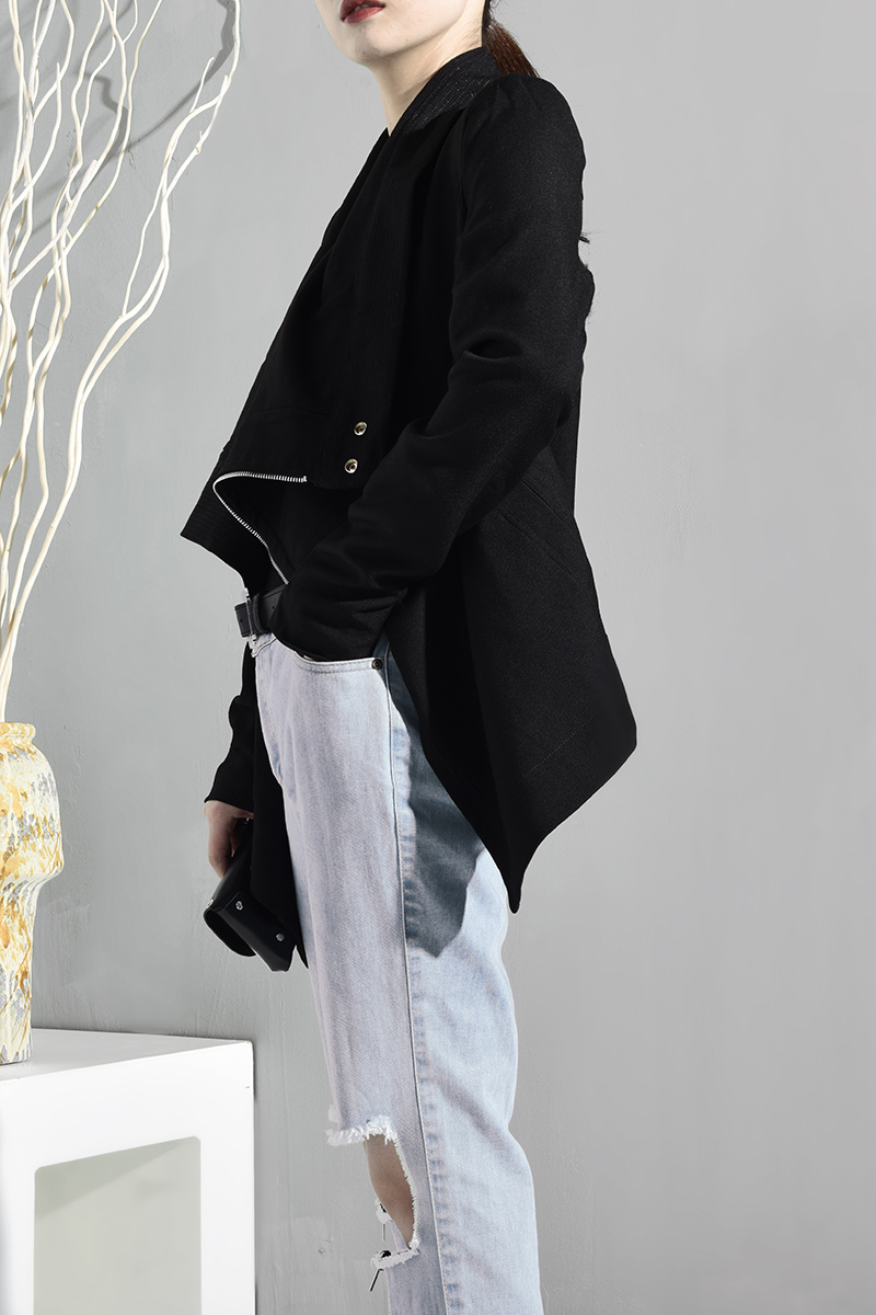 EAM Spring Autumn Stand Collar Long Sleeve Brief Zipper Personality Loose Short Jacket Women Coat Fashion JI1020 201017