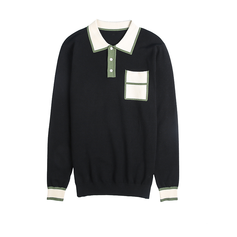 British Style Autumn Winter Sweater Men Fashion Front Pocket Long Sleeve Mens Casual Sweaters Turn Down Collar Pullovers 201026