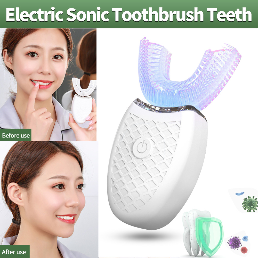 360 Degree Ultrasonic Automatic Electric Toothbrush U-Shaped White Teeth Oral Care Cleaning Toothbrush 201113