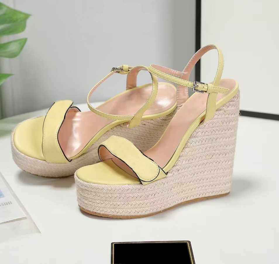 Designer Sandals Women Ankle Cord Espadrille Wedge-shaped Heel Heels 13cm Fashion Genuine Leather Strap Fisherman Wedding Dress