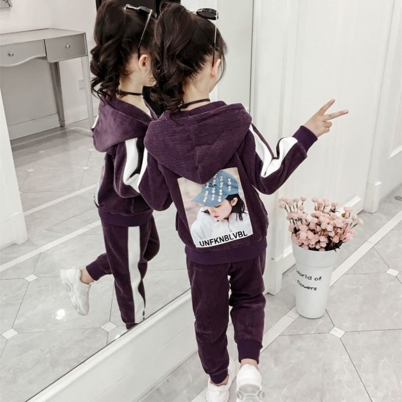 Girls Children Spring Fall Winter New 2020 Warm Girls Clothing Set 2 Pcs Little Kids Cartoon Clothes Velour Tops + Pants SuitX1019