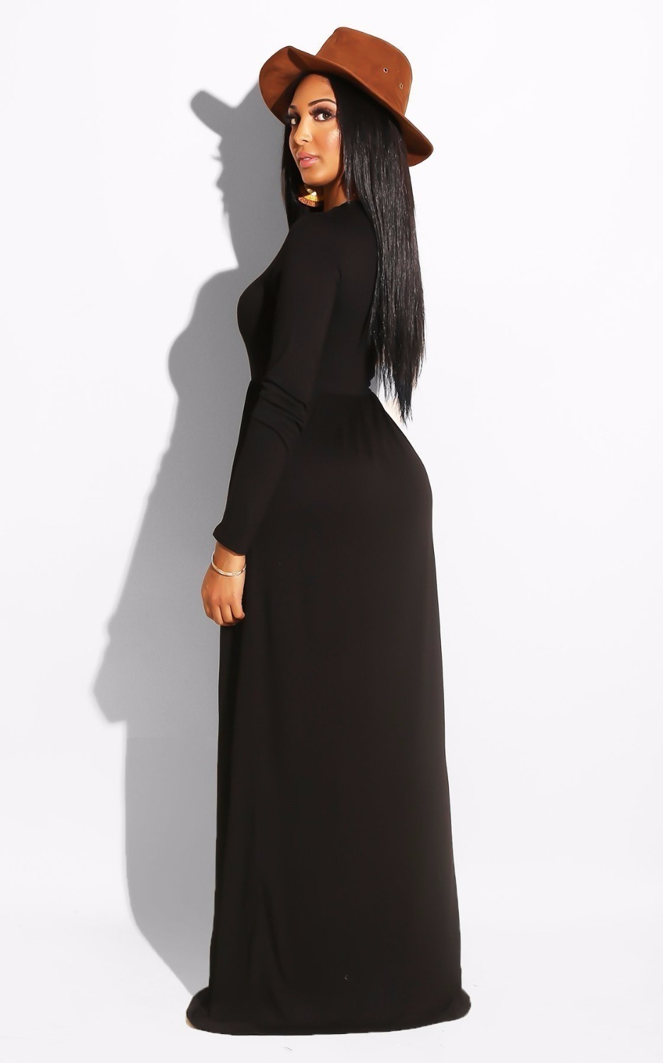 High Quality Autumn Winter Casual Women Maxi Dress Long Sleeve Patchwork Loose Dress Pocket Solid Color Elegant Women Robe T200320