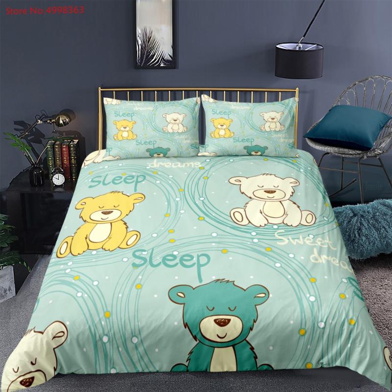 Kid Cartoon Duvet Cover Sets Teddy Print Animals Quilt Cover Pillowcase Single Double Queen Size Bed Linen Set 2/3 Piece Bedding, Color-1
Kid Cartoon Duvet Cover Sets Teddy Print Animals Quilt Cover Pillowcase Single Double Queen Size Bed Linen Set 2/3 Piece Bedding, Color-1