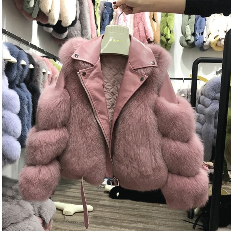DEAT Winter New Arrival Women Fashion Fur Coats Real Full Pelt Fox Fur Outerwear Genuine Sheepskin Leather Jacket MK175 201112