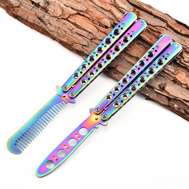 Foldable Comb Stainless Steel Practice Training Butterfly Knife Comb Beard Moustache Brushes Hairdressing Styling Tool, Silver
Foldable Comb Stainless Steel Practice Training Butterfly Knife Comb Beard Moustache Brushes Hairdressing Styling Tool, Silver