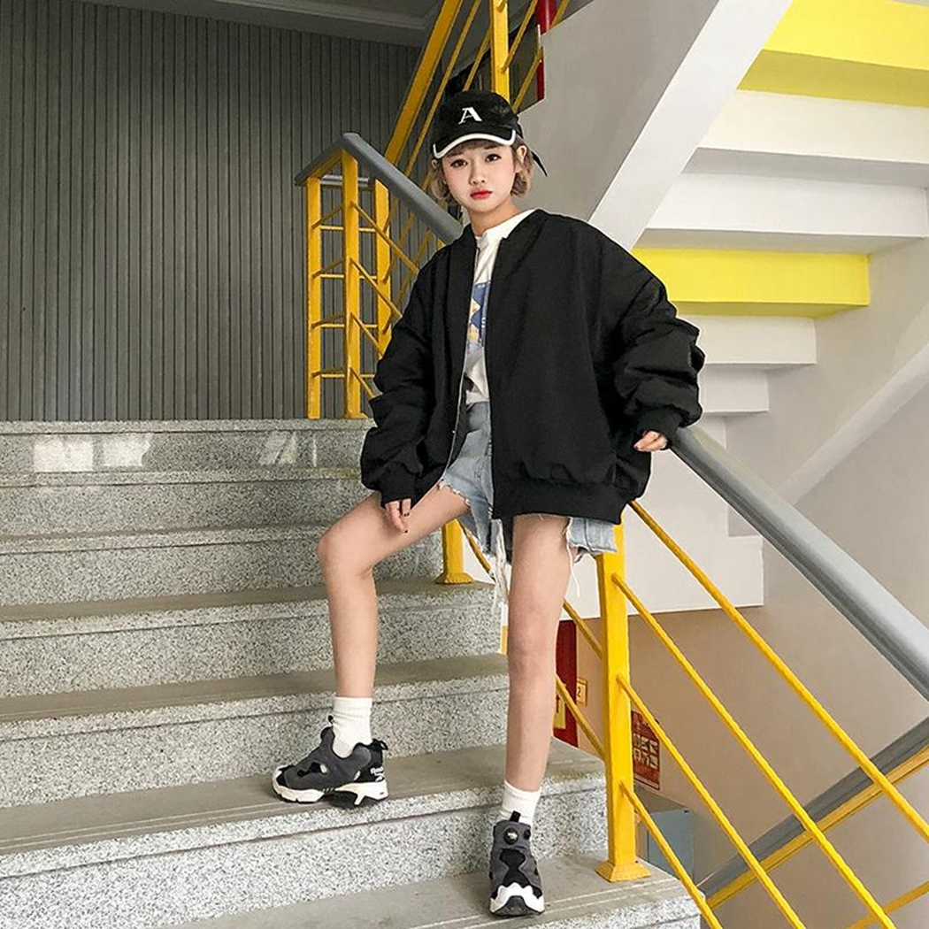 2020 Harajuku Bomber Jacket Women Letter Print Loose Coat Windbreaker Winter Spring Long Sleeve Zipper Jackets Oversized Outwear T200111