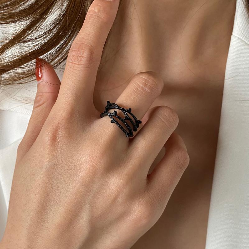 Emo Multi-layer Branch Cross Leaf Ring for Women Simple Retro Black Open Resizable Index Finger Ring Fashion Trend New 2021
Emo Multi-layer Branch Cross Leaf Ring for Women Simple Retro Black Open Resizable Index Finger Ring Fashion Trend New 2021