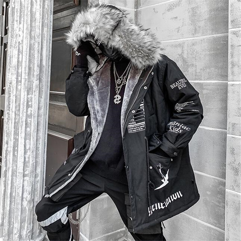 NAGRI Hip-hop Winter Coat Women Long Fur Collar Warm Parka Street Style Oversize Couple Hooded Fleece Jacket Ladies 201027