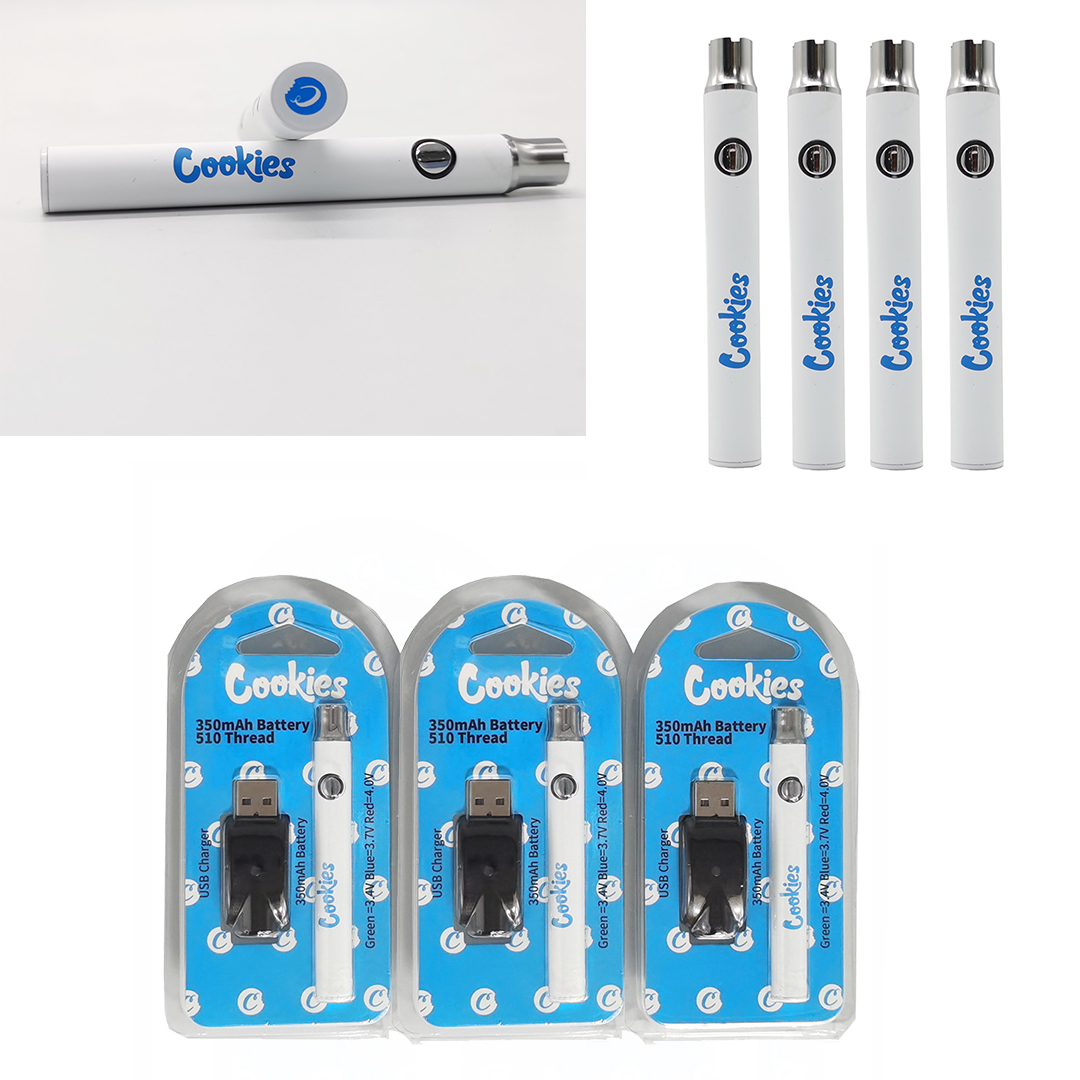 Cookies Vape Pen Battery 510 Thread Battery 350mAh Preheating Batteries Adjustable Voltage for Vapes Cartridges Atomizers Blister Packaging
Cookies Vape Pen Battery 510 Thread Battery 350mAh Preheating Batteries Adjustable Voltage for Vapes Cartridges Atomizers Blister Packaging
