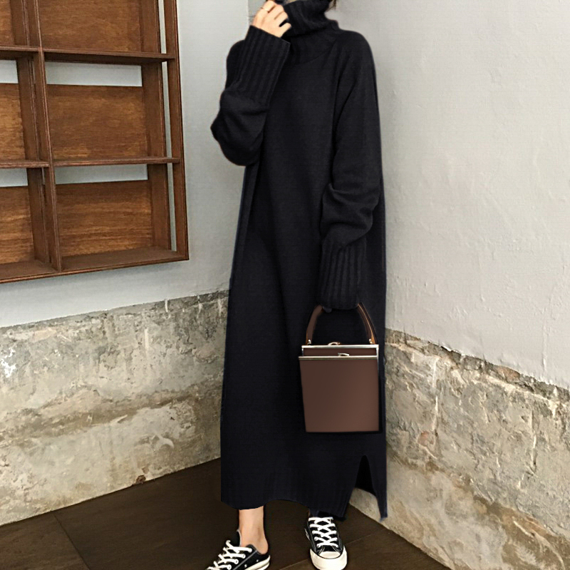 Women Autumn Winter thick Turtleneck long Sweater Dress ladies Long Sleeve straight split Knitted pullover dresses solid 201110, Gray
Women Autumn Winter thick Turtleneck long Sweater Dress ladies Long Sleeve straight split Knitted pullover dresses solid 201110, Gray