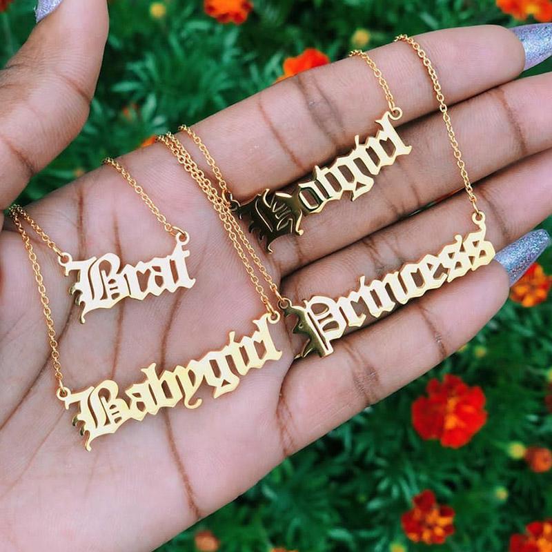 Retro Angel Princess Babygirl Baby Pendants Necklace Old English Nameplate Necklace Jewelry Choker Collier Femme
Retro Angel Princess Babygirl Baby Pendants Necklace Old English Nameplate Necklace Jewelry Choker Collier Femme
