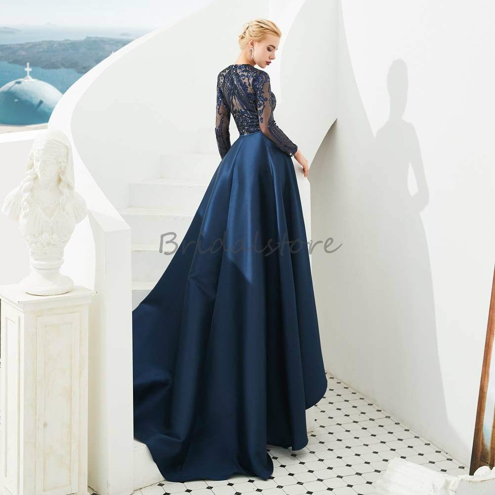 Chi Chi Red Green Mermaid Evening Dresses With Detachable Train O Neck Long Sleeve Sequined Prom Dresses Dubai Muslim Abaya Formal Gown 2021