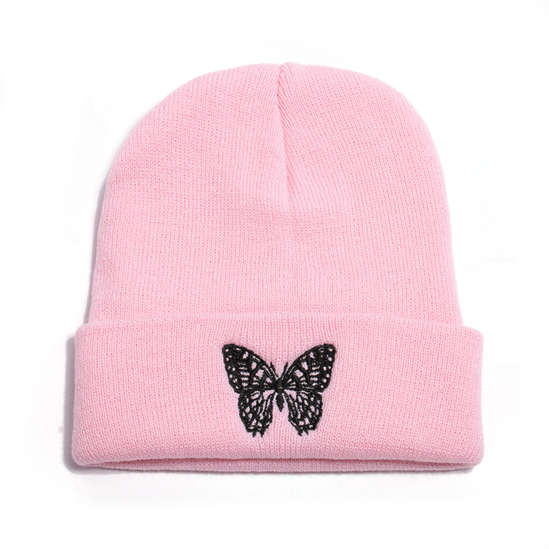 Autumn Casual Black Beanies Hats For Women Men Butterfly Embroidery Winter Cap Warm Knitted Hip Hop Beanie Hat