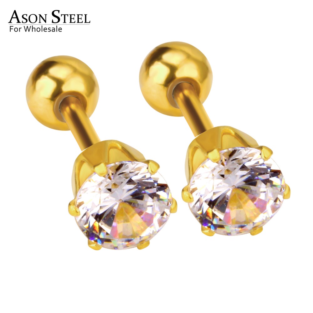 ASONSTEEL New Arrival Size 3mm/4mm/5mm Gold/Silver Color Cubic Zirconia Round Screw Stud Earring Stainless Steel Earring Jewelry
ASONSTEEL New Arrival Size 3mm/4mm/5mm Gold/Silver Color Cubic Zirconia Round Screw Stud Earring Stainless Steel Earring Jewelry