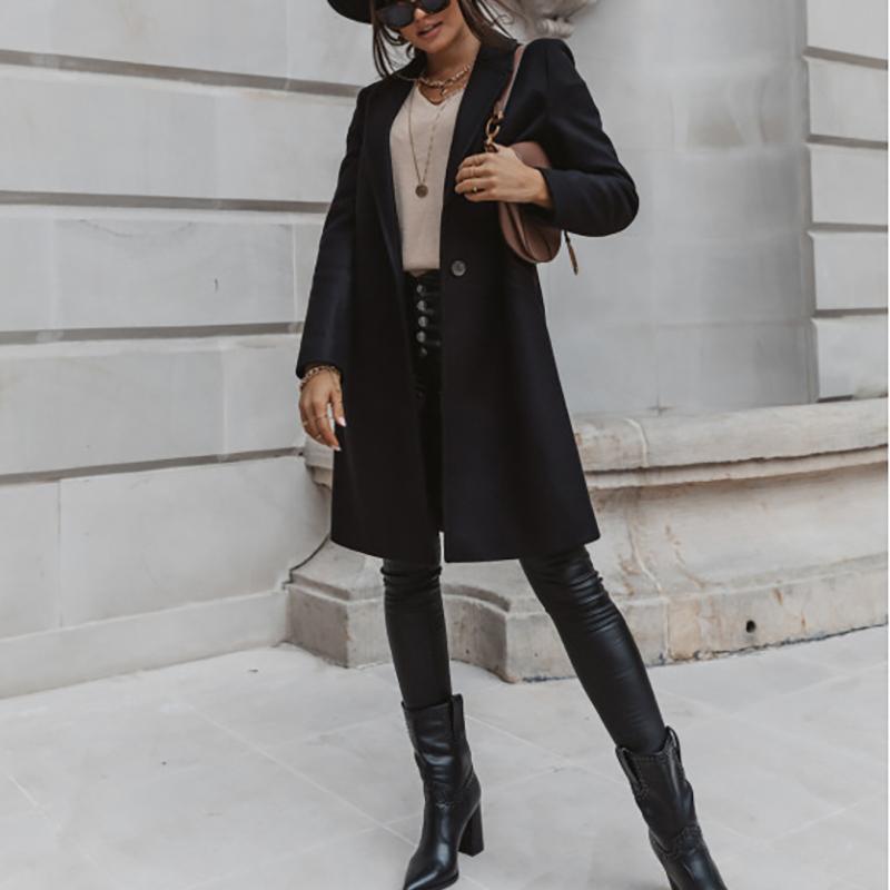 Women's Wool & Blends Winter Elegant Women Coat Light Tan Office Lady Overcoat Plus Size Long Sleeve Windproof Fashion Windbreaker 20211