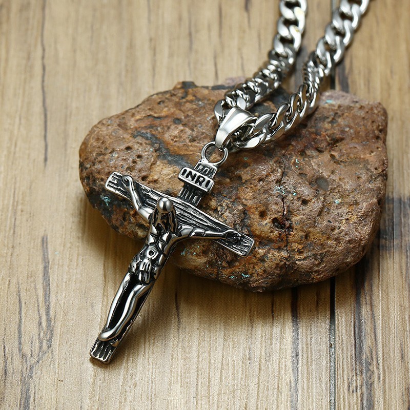 Vnox Crucifix Jesus Cross Necklace for Men Stainless Steel Cuban Chain 20"-24" Male Prayer Jewelry 201014