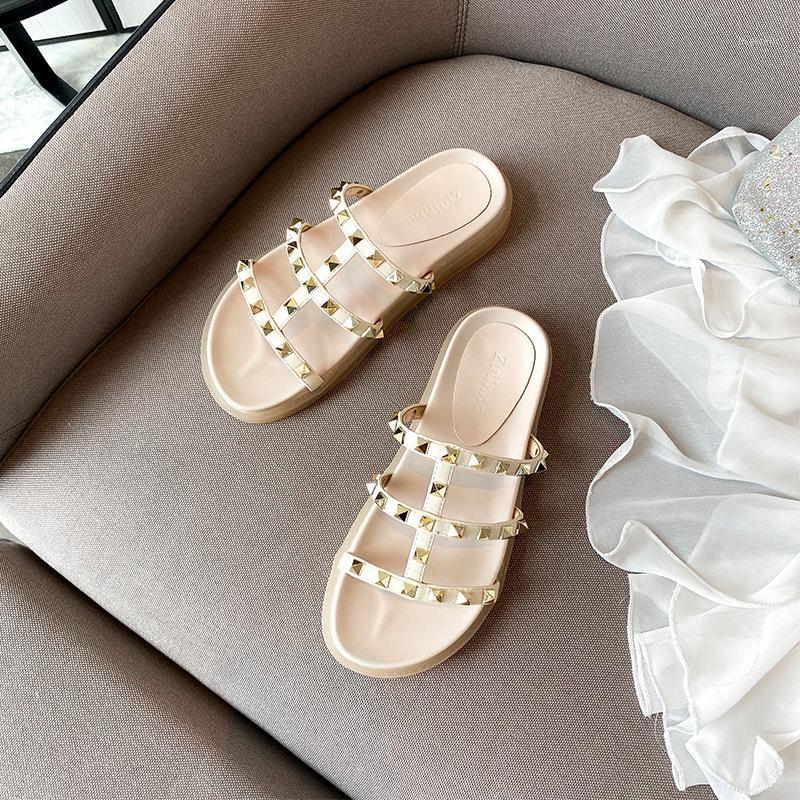 women falts slipper shoe willow studs slipper comfortable footbed summer sexy leisure flats women flat-heeled zapatos1, Beige 
women falts slipper shoe willow studs slipper comfortable footbed summer sexy leisure flats women flat-heeled zapatos1, Beige