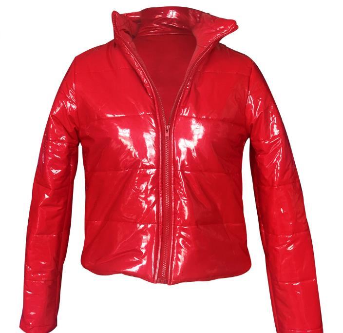 Fashion Winter Patent Leather Bubble Coat Women's Zipper Wa…