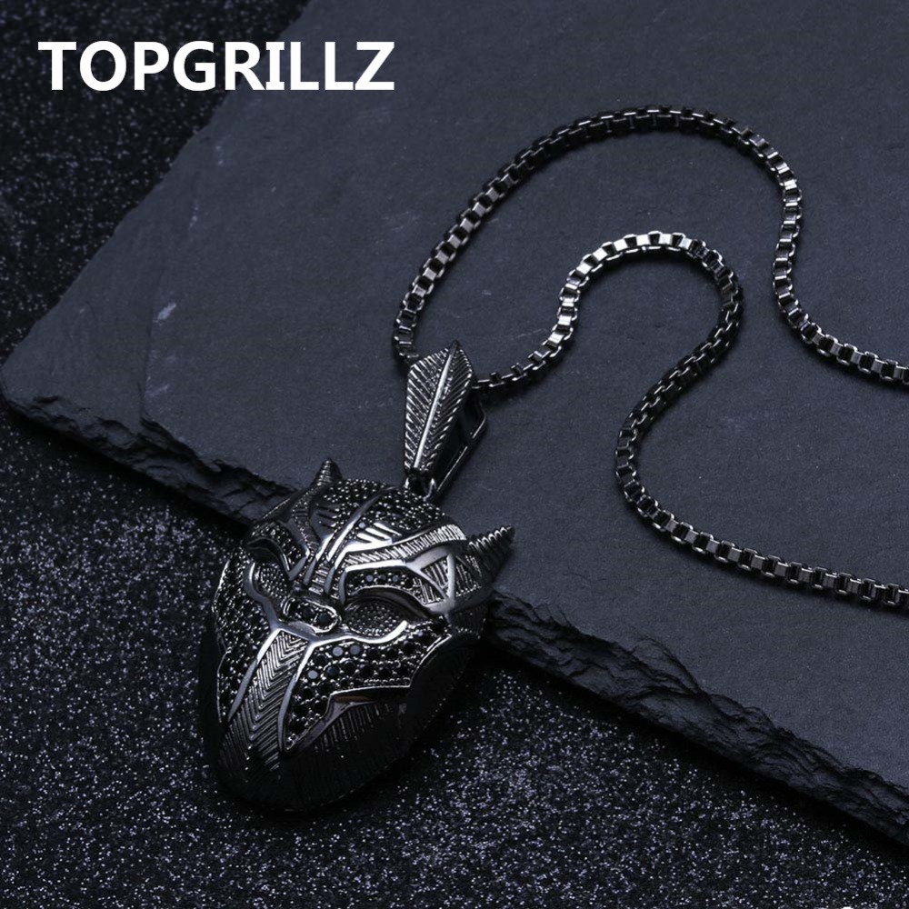 TOPGRILLZ Hip Hop Black Panther Iced Out Pendant Necklace Men Jewelry Gifts With Box Chain 24 Q11072750