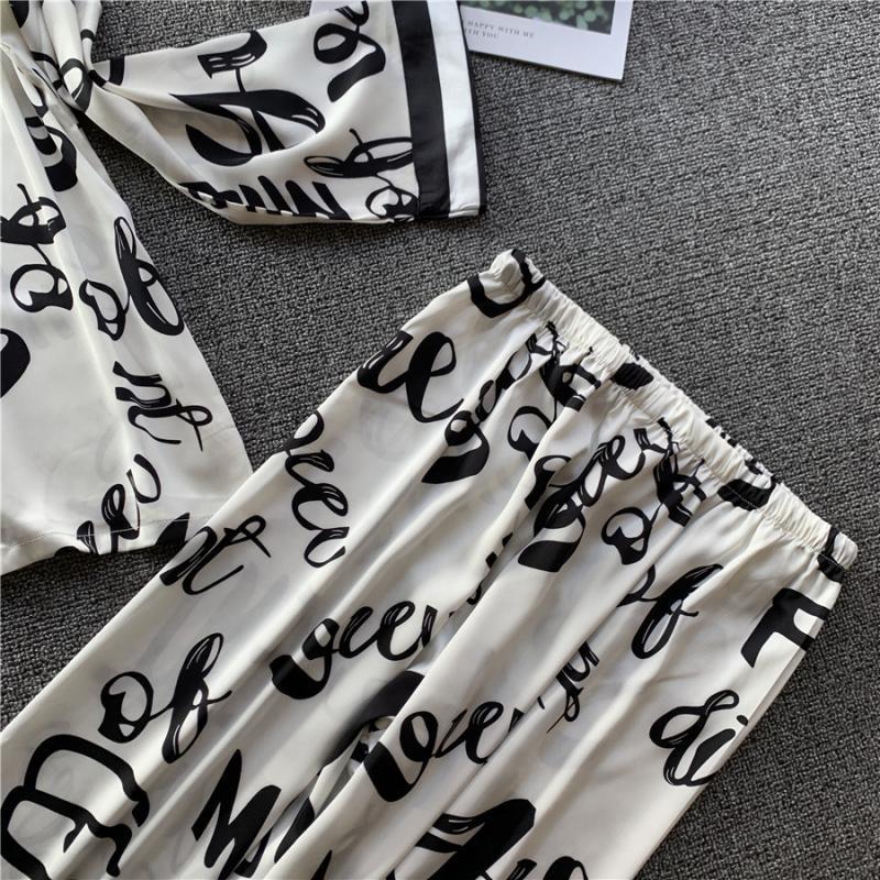 Women Satin Silk Pajamas Sets With Pants Flower Print Long Sleeve Sleepwear Lounge Sets Pijama Mujer Female Nightsuits Pyjamas 201027